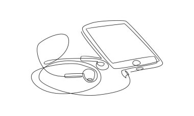 Kulaklık takılı minimalist tarzda sürekli akıllı telefon hattı