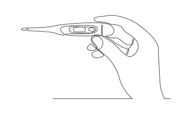 Elektronik termometre simgesini tutan sürekli el çizgisi