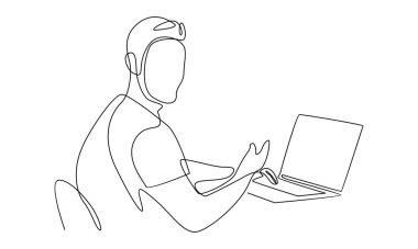 Dizüstü bilgisayarı olan adamın sürekli çizgisi.