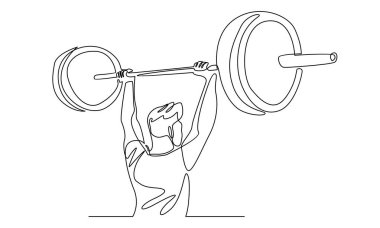 Halter egzersizine hazırlanan genç ve güçlü haltercinin durmaksızın çizdiği çizgi.