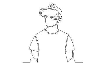 Sanal gerçeklik aygıtı gözlüklü adamın sürekli çizgisi.