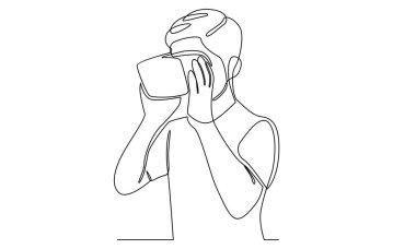 Sanal gerçeklik aygıtı gözlüklü adamın sürekli çizgisi.