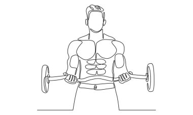 Genç sportif adamın sürekli çizdiği halter kaldırma hareketi.