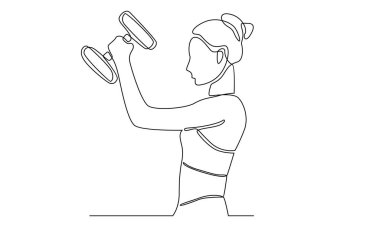 Dambıl vektör illüstrasyonunu elinde tutan kadın çizgisi