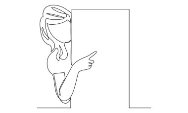 Sürekli ellerini gösteren genç kadın çizgisi.