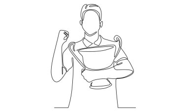 Altın kupayı elinde tutan adamın durmaksızın çizgisi