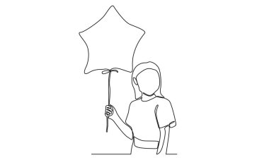 Yıldız balonlu sürekli bir kız çizgisi