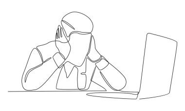 Sürekli çok çalışan iş adamlarının çizgisi baş ağrısı yüzünden stres altında.