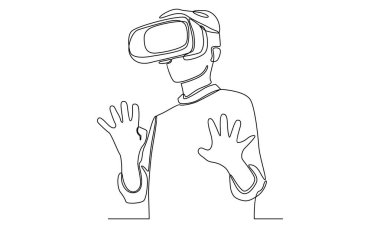 Continuous line of man in glasses virtual reality device clipart