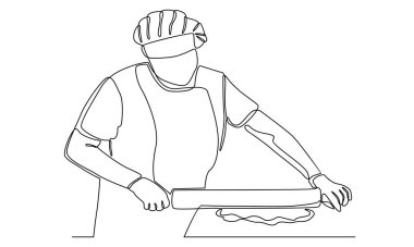 Devamlı hamuru yuvarlayan aşçı çizgisi.