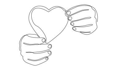 Sürekli bir kalp parçası tutan el çizgisi.