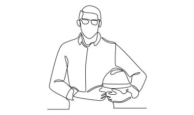 continuous line art of man engineering clipart