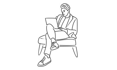 dizüstü bilgisayarı olan adam çizgisi