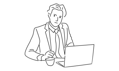 dizüstü bilgisayarı olan adam çizgisi