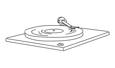 Eski klasik taşınabilir müzik turntable vinil disk jokeyinin çizgi sanatı