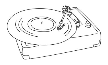 Eski klasik taşınabilir müzik turntable vinil disk jokeyinin çizgi sanatı