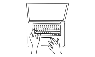 Dizüstü bilgisayar vektör illüstrasyonuyla elle çalışma