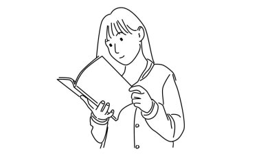 Kitap okuyan kadın çizgisi