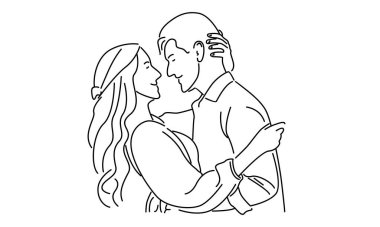 Mutlu evli erkek ve kadın çizgisi. Romantik genç evlilik çifti