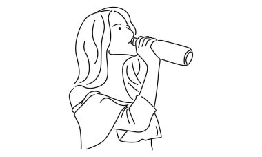 Şişeden su içen kadın çizgisi