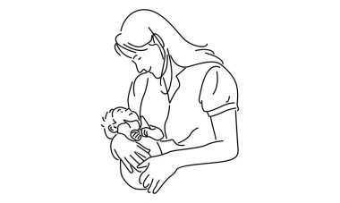 Kadın çizgisi bebeğini kucağına alır. Anneler Günün kutlu olsun.