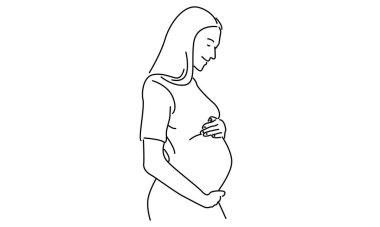 Hamile kadın vektör illüstrasyonunun çizgi sanatı