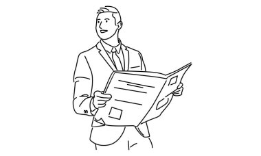 iş adamı çizgisi gazete okuyor.