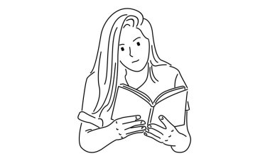 Kadın çizgi sanatı kitap vektörü illüstrasyonu okuyor