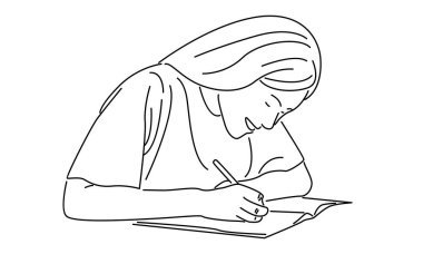 Kadın çizgi sanatı kitap vektörü illüstrasyonu okuyor