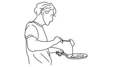 İnsan yemek pişirme sanatı yemek vektörü çizimi