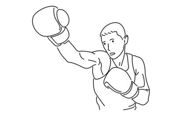 Genç adam boksör vektör illüstrasyonunun çizgi sanatı