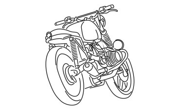 Klasik klasik motosiklet vektör illüstrasyonunun çizgi sanatı