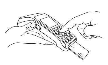 çizgi çizimi ödeme kartı makine vektör illüstrasyonu