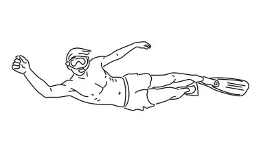 Deniz vektörü illüstrasyonunda sualtı dalgıcı çizgisi sanatı