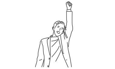 İnsan çizgisi, el kaldırılmış vektör çizimi ile ayakta duruyor.