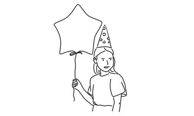 Yıldız balonlu kız çizgisi