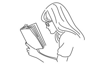 Kitap okuyan kadın çizgisi