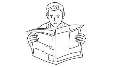 iş adamı çizgisi gazete okuyor.