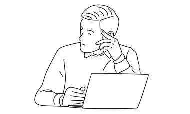 Aşırı çalışan iş adamlarının çizgi sanatı baş ağrısı yüzünden stres altında.