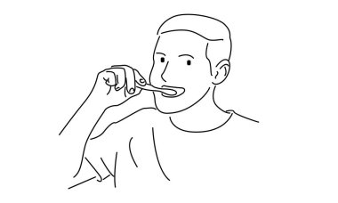 Dişlerini fırçalayan genç adam çizgisi