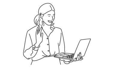 İş kadınlarının çizgi sanatı video çağrısı yapıyor