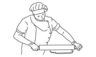 Şef hamuru merdaneyle saran çizgi sanatı