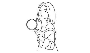 Büyüteci olan kadın çizgisi