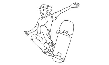 Kaykaycı çizgisi çizimi kaykay vektörü çizimi