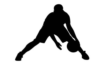 Basketbolcunun silueti top sürüyor.