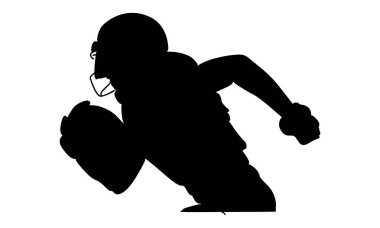 Amerikan futbolcusunun silüeti elinde bir top vektörü çizimi tutuyor