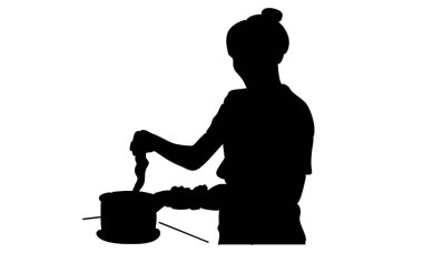 Yemek pişiren kadın silueti.
