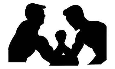 Erkek bilek güreşi vektör illüstrasyonunun silüeti