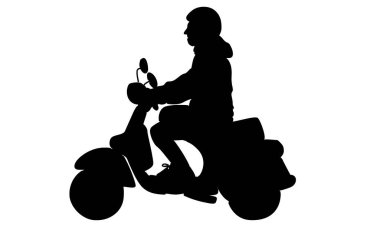 Eski motosiklet vektör çizimine binen adamın silüeti