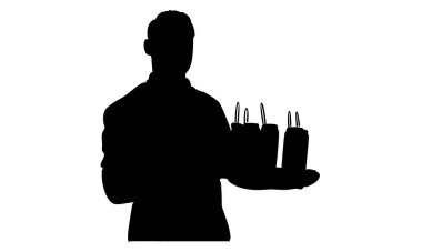 Servis tepsisi çizimi taşıyan garsonun silüeti